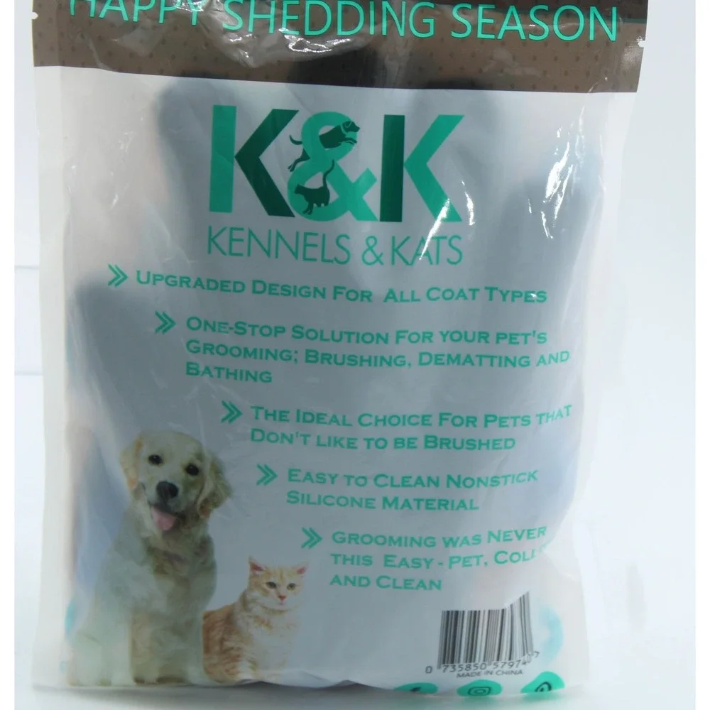 K&K Kennels & Kats Pet Grooming Glove Blue Silicone Deshedding Brush
